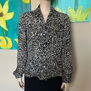 Jaipur Leopard Print Button-Down Blouse - Black & Cream